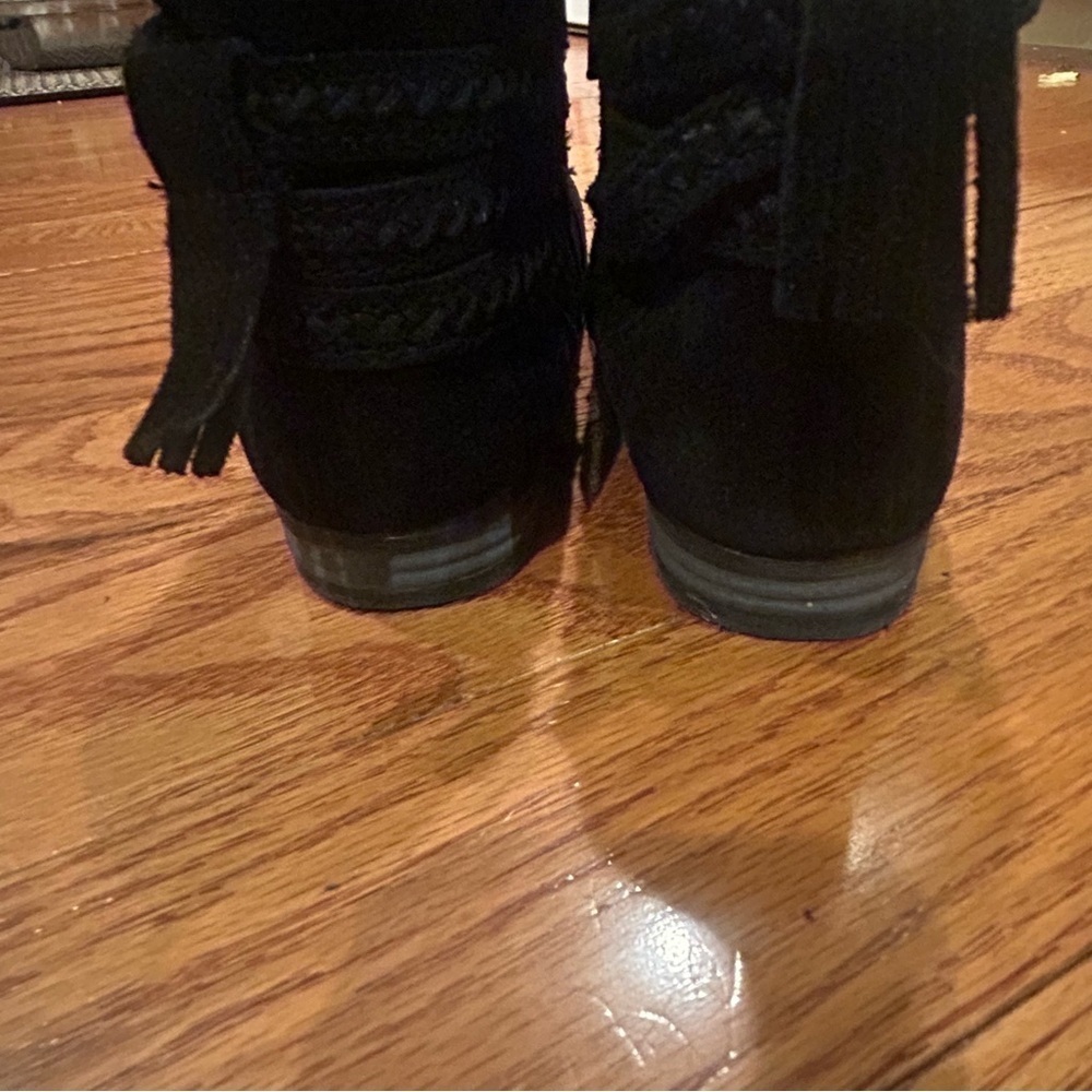 Minnetonka Dixon Black Suede Western Ankle Boots Women’s 8.5 Festival Boho Zip - Picture 7 of 10